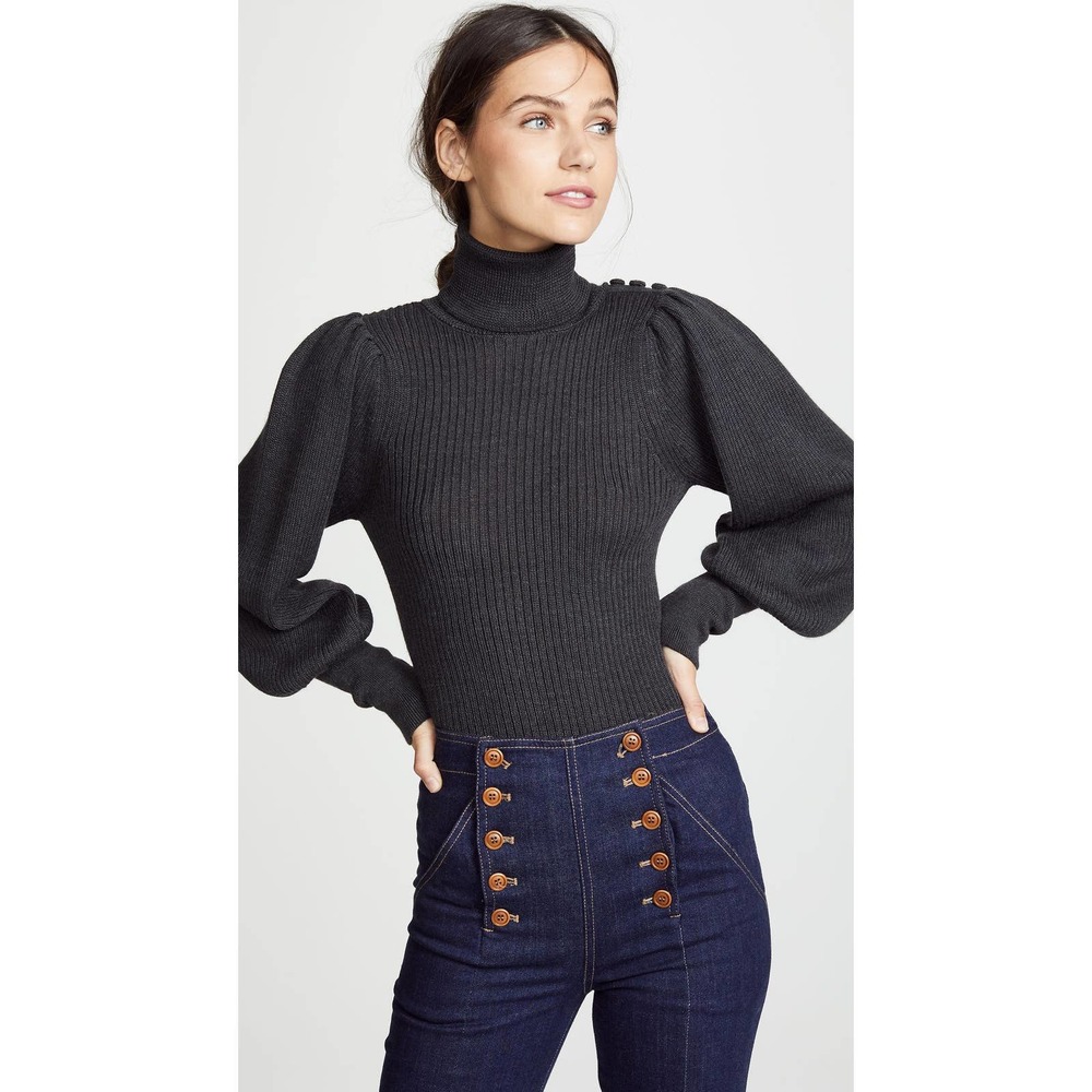 Ulla Johnson Brynn Turtleneck Sweater in Gris Gray Size Small Alpaca Silk Blend